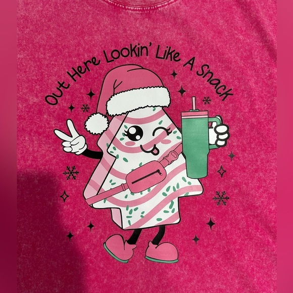 NEW Oversized Stonewashed Hot Pink Christmas Shirt - Picture 2 of 2